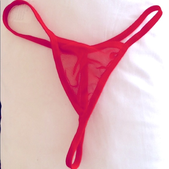 Red Lace Sheer Lingerie Dress: Mesh Chemise w/ Thong: Empire Wst, Bow Tie, Sz. S - Picture 4 of 5